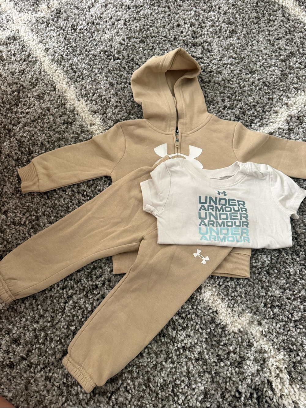Under Armour Tan Hoodie & Joggers Set with White Logo Tee